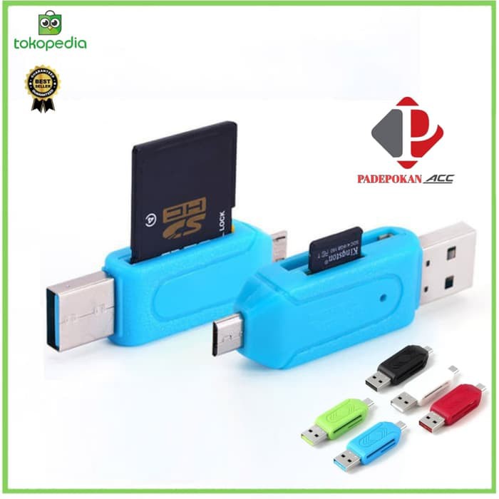 OTG PANJANG FLECO OTG Smart Card Reader 2.0 Hub Micro USB Flashdisk TF + Micro SD 2in1