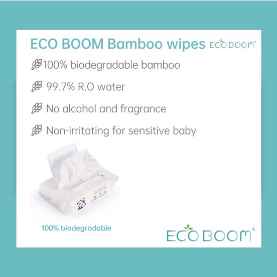 Eco Boom Bamboo Water Wet Wipes - Tissue Tisu Basah 60 Sheets Ecoboom Tisu Basah Bayi Baby Wet Wipes Pure Water