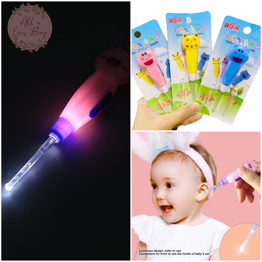 Earpick Cartoon Flash Light LED Cute Animal Korek Telinga Kuping Karakter Lampu LED