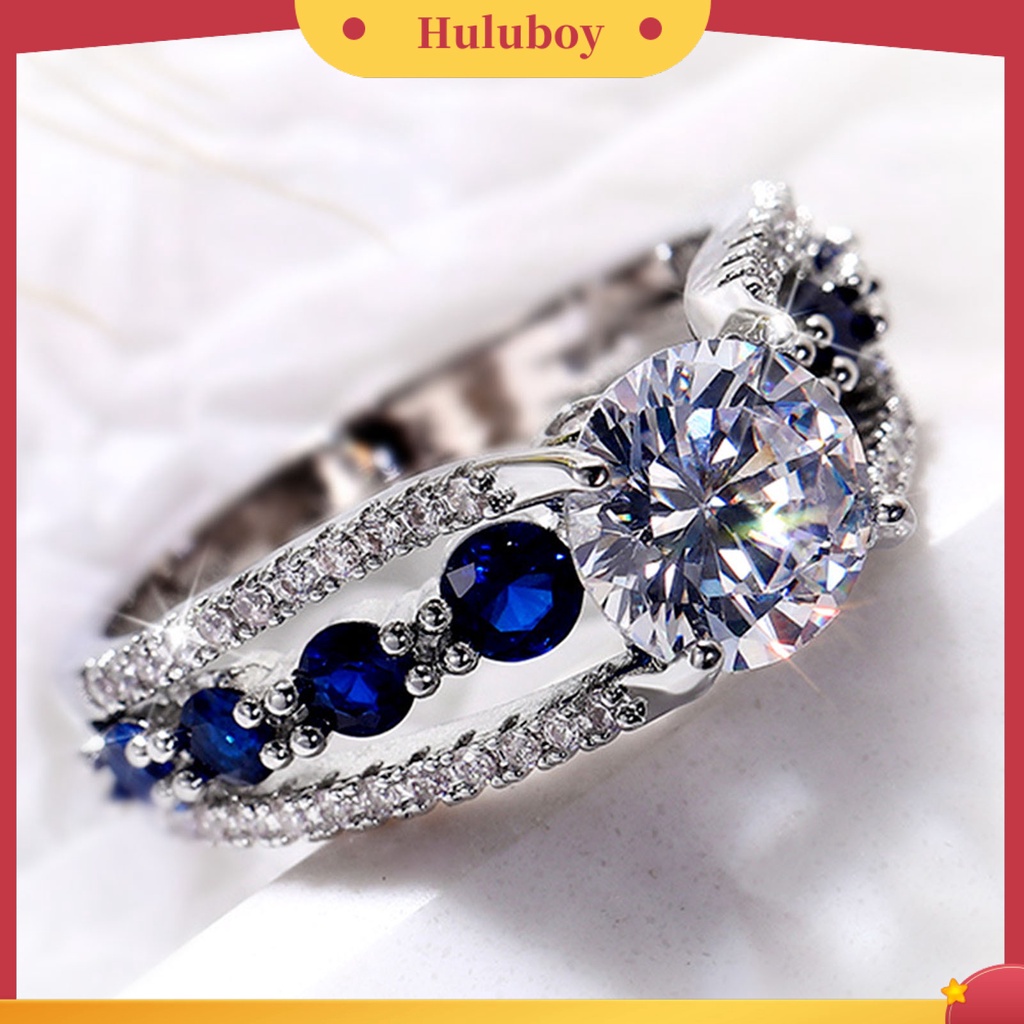 Hu Hu Hu Hu Hu Alat Bantu Pasang Kacamata♡ Cincin Wanita Model Hollow Out Hias Cubic Zirconia Biruberlian Imitasi Untuk Hadiah Ulang Tahun