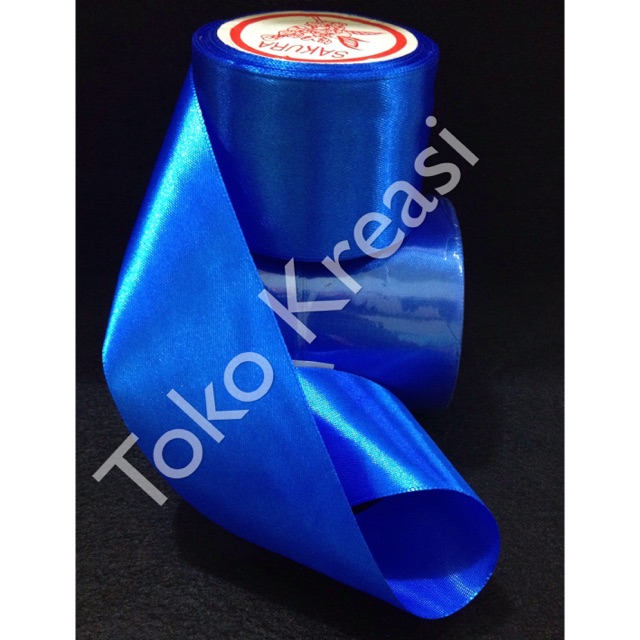 (Meteran) Pita satin 2inci / 5cm warna biru