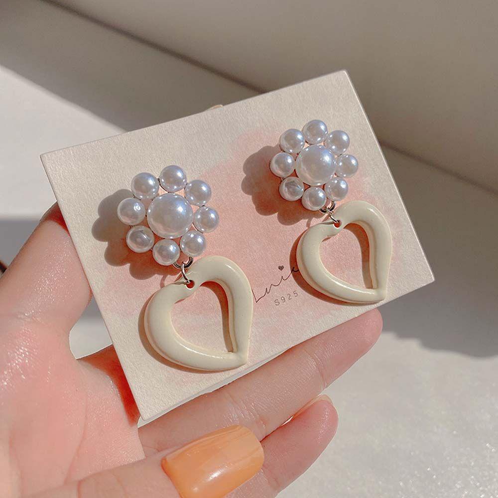 Mxbeauty Menjuntai Anting Trendi Kreatif Cinta Hati Mutiara Imitasi Perempuan Geometris Anting Korea