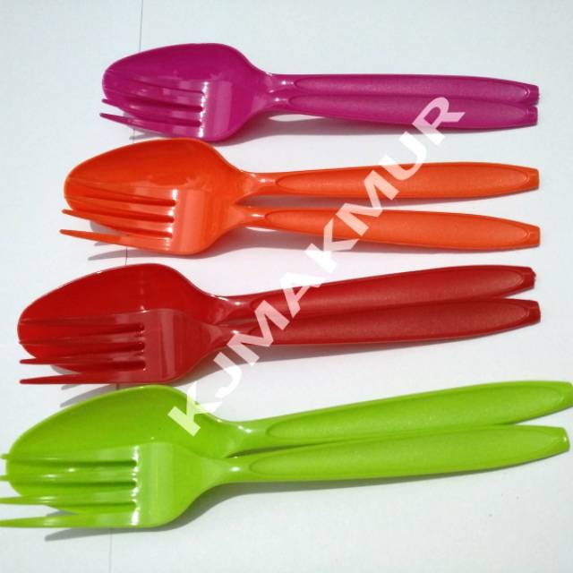(100 pasang) Sendok Garpu Plastik Warna/Sendok Makan Plastik/Sendok Garpu Warna Warni/Sendok Warna