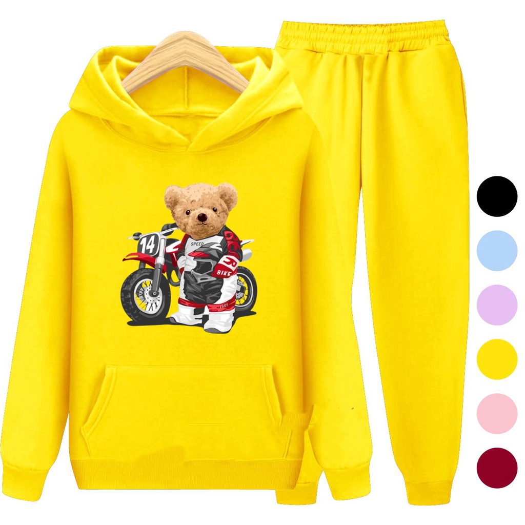 Setelan Sweater Anak + Celana TEDDY BIKE / Set Sweater Hoodie Anak Laki - Laki - Remaja Kekinian Viral Terbaru