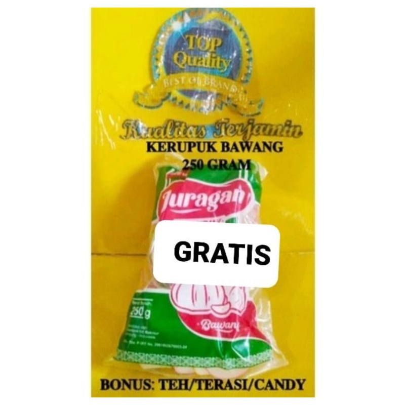 

KERUPUK BAWANG SUPER MURAH CAP JURAGAN 250 GR BONUS TEH/TERASI/CANDY