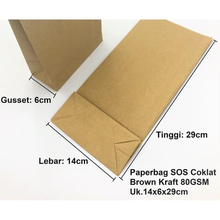 

PB 100pcs Paperbag SOS Kantong Kertas Coklat 14x6x29cm (L) Souvenir