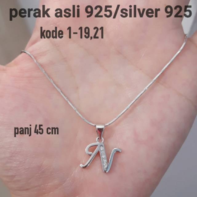 Kalung square kotak N perak asli 925 lapis mas putih/silver 925/kalung huruf/kalung wanita/kalung