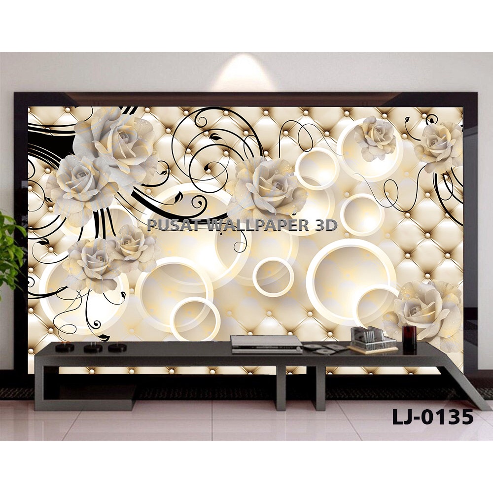 stiker Wallpaper Dinding 3d Bunga mawar Besar Warna Emas