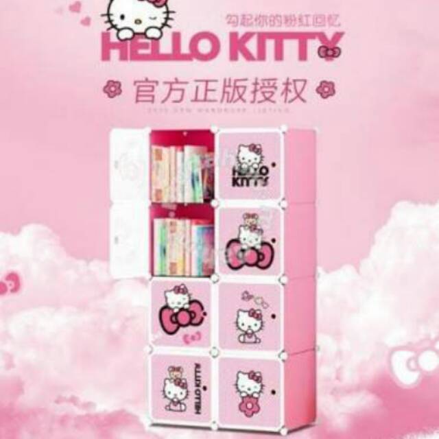 LEMARI BAJU ANAK KABINET KARTUN HELLO KITTY CABINET BOX CARTOON PLASTIK 8 PINTU
