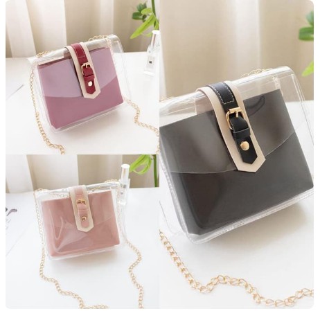 (BOW) Tb8989 Tas Selempang Jelly Transparan Slingbag Fashion Import