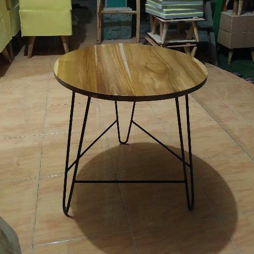 Meja Kayu Jati kaki Besi