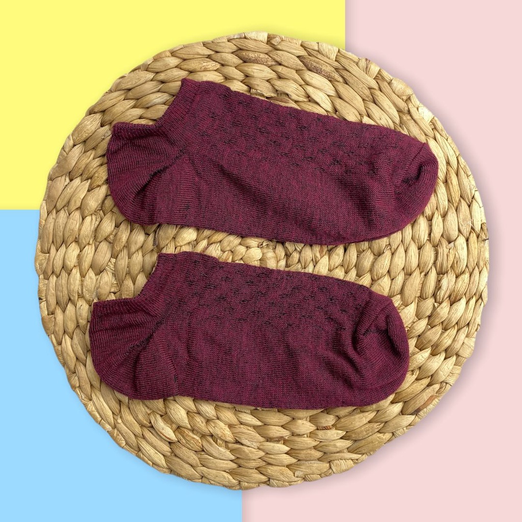 HC Kaos Kaki Ankle Polos Wanita KaosKaki Pendek Korea Murah Short Socks Kaos Kaki Motif Love Garis Murah-FLAT MAROON