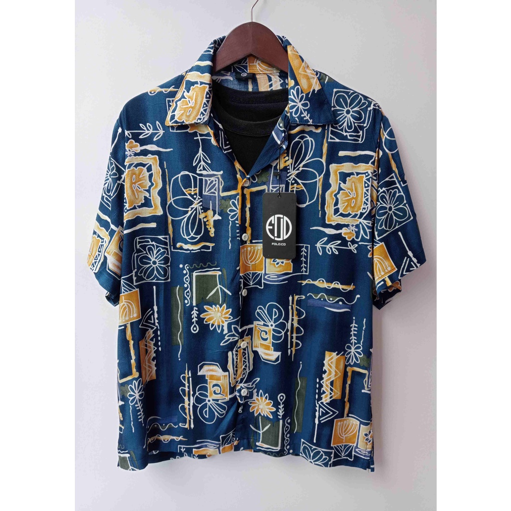 Kemeja Pria Vintage Abstrak Baju Kemeja Pria Retro Motif Abstrak Bahan Rayon Import