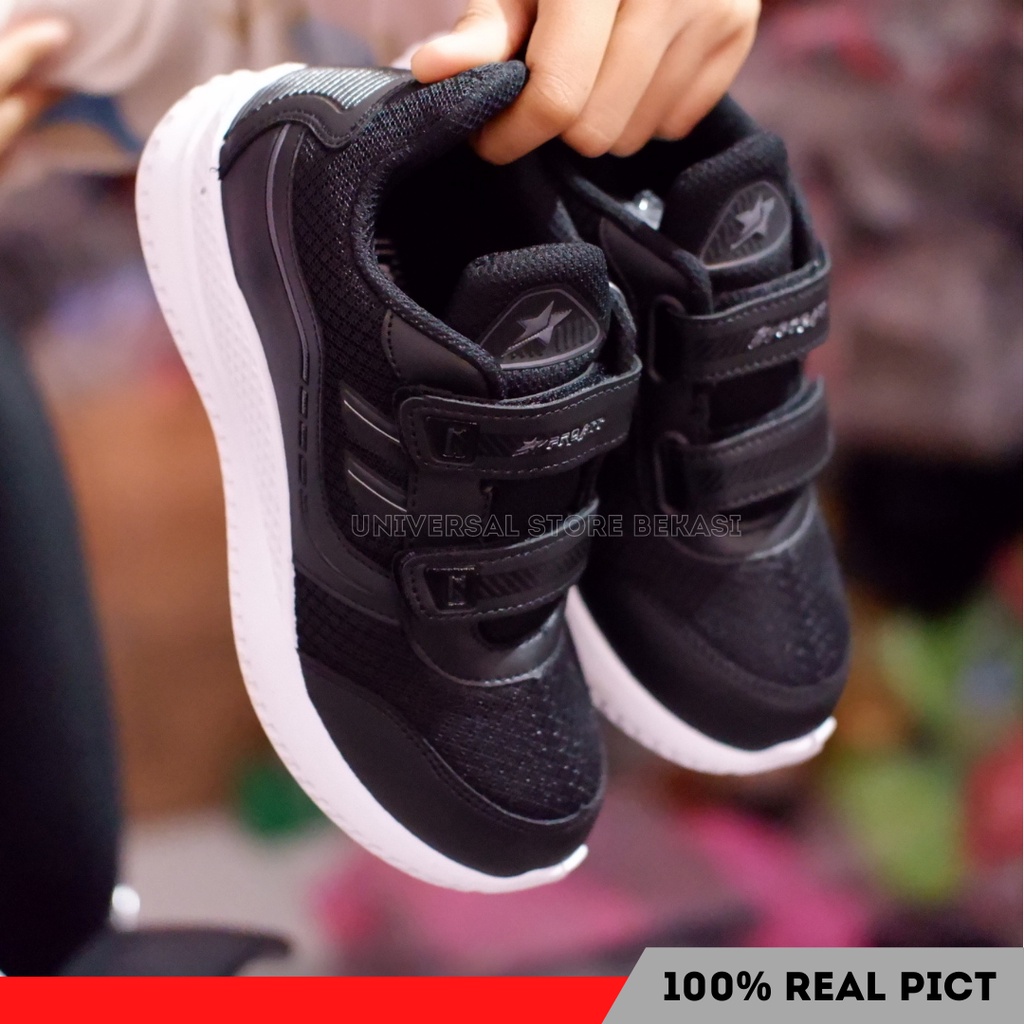 Sepatu Sekolah Pro ATT MR 851 Perekat Tali Hitam Putih Hitam Full Casual Sneakers Anak Perempuan Laki SD SMP