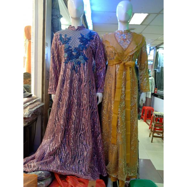 Gamis bridal kombinasi tile sugar candy/gaun pesta muslimah/dress lamaran