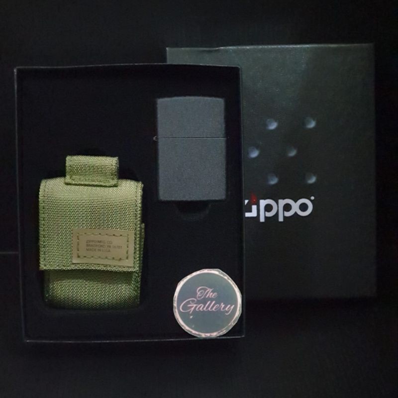 49400 ORIGINAL ZIPPO BLACK CRACKLE PLUS MOLLEE POUCH GREEN GIFT SET