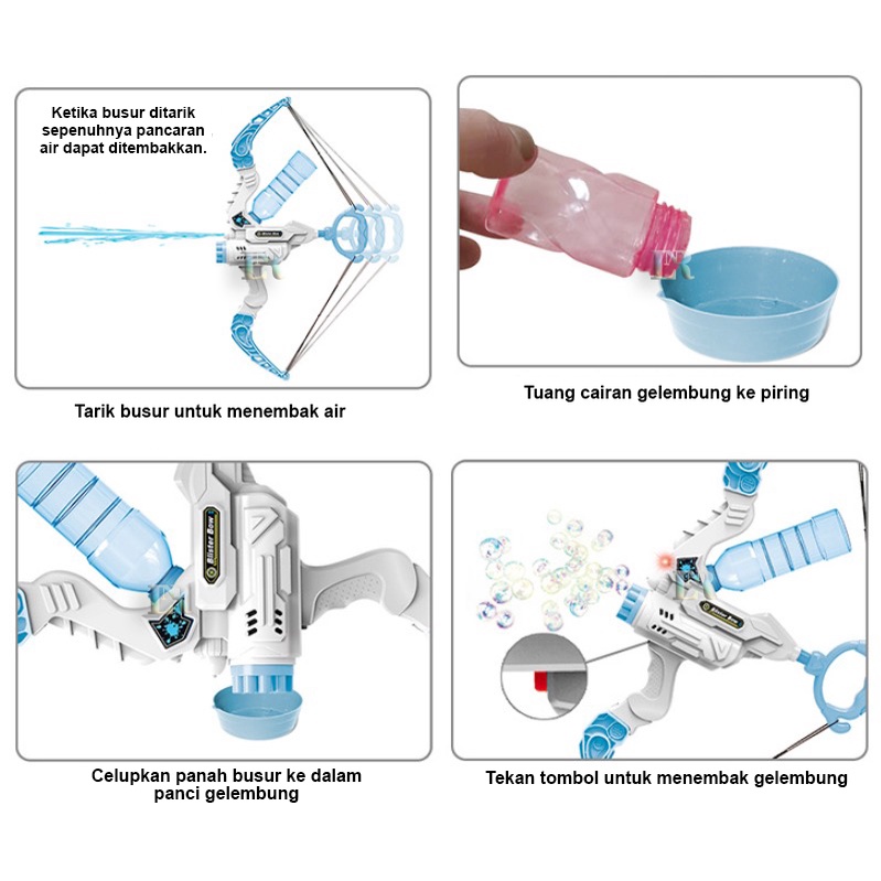 Mainan Anak Busur Panah LED Air 2 in 1 Mesin Gelembung Portable 10 Lubang Electric Mainan Untuk Anak - Anak Pembuat Gelembung Sabun