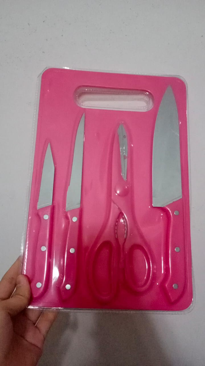 Set Pisau Dapur Knife Set 5in1 Plus Talenan Stainless Pisau Dapur Dan Talenan 20cm X 30cm