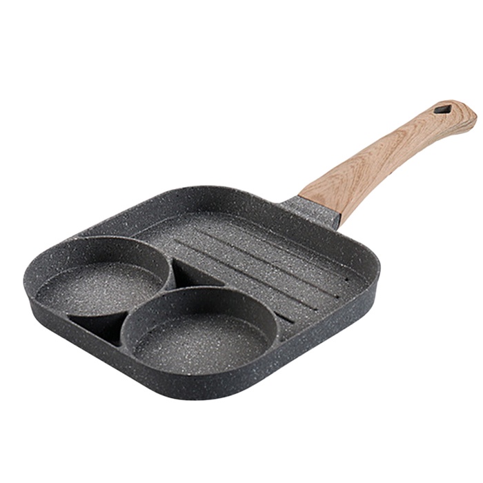 Panci Teflon Gagang Kayu Panci Aluminium Panci Teflon Anti Lengket 3 In 1 Frying Pan Breakfast Pot