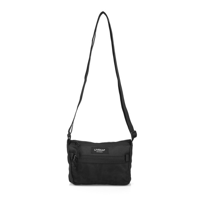 PROMO BISA COD TAS SELEMPANG PRIA LIVEHAF - Net Front Sling Bag Black DISTRO TRENDY WATERPROOF TERBA