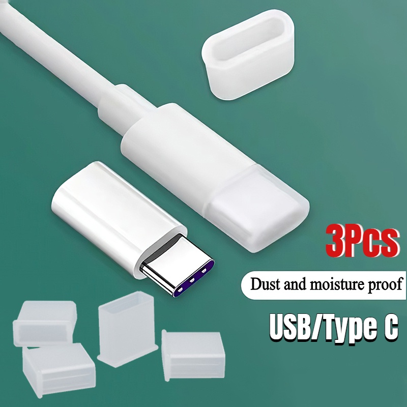 3 Pcs Cover Pelindung Kabel USB / Type C Anti Hilang Bahan Silikon Tahan Debu