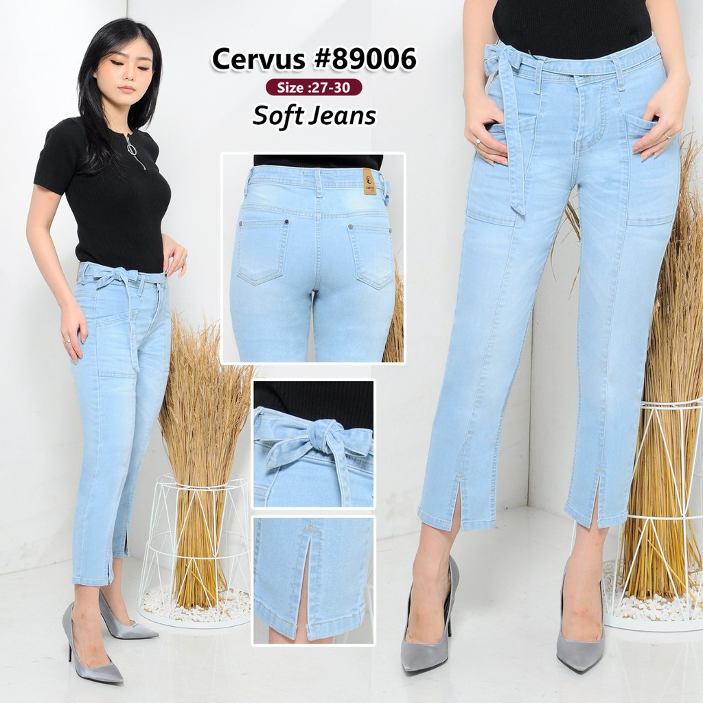(PAKET GROSIR) Celana Jeans Wanita 7/9 Stretch Kaki Belah Cervus Jeans #89006