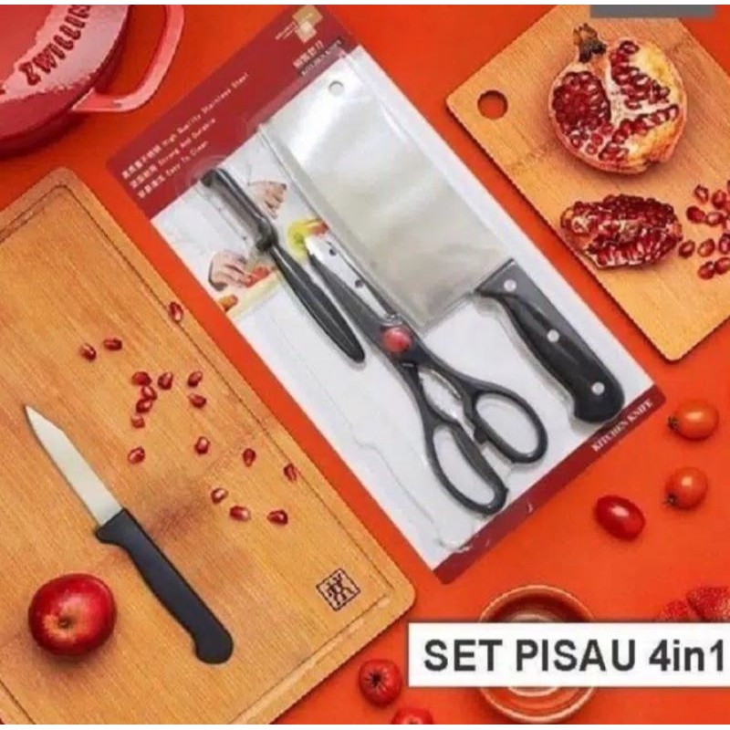 READY PISAU SET 4 KITCHEN KNIFE SET 4 PISAU DAGING SUPER MURAH