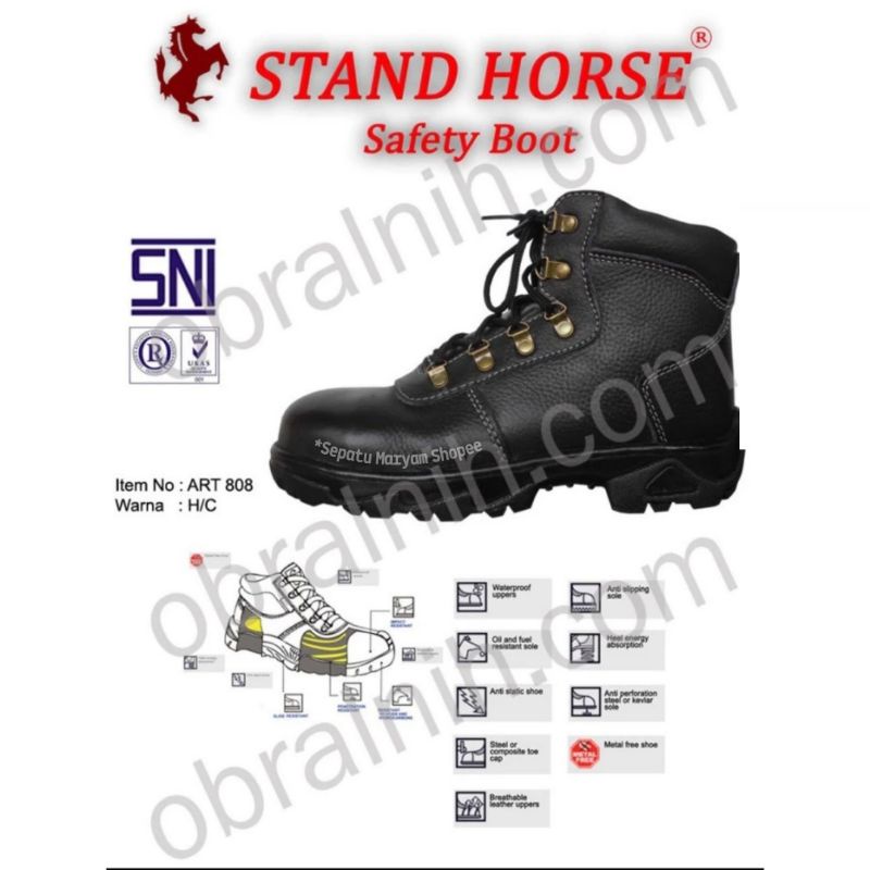 SEPATU SAFETY PRIA Kulit Asli Ujung Besi Safety Shoes Kitchen  STAND HORSE Sepatu Septy Proyek SNI