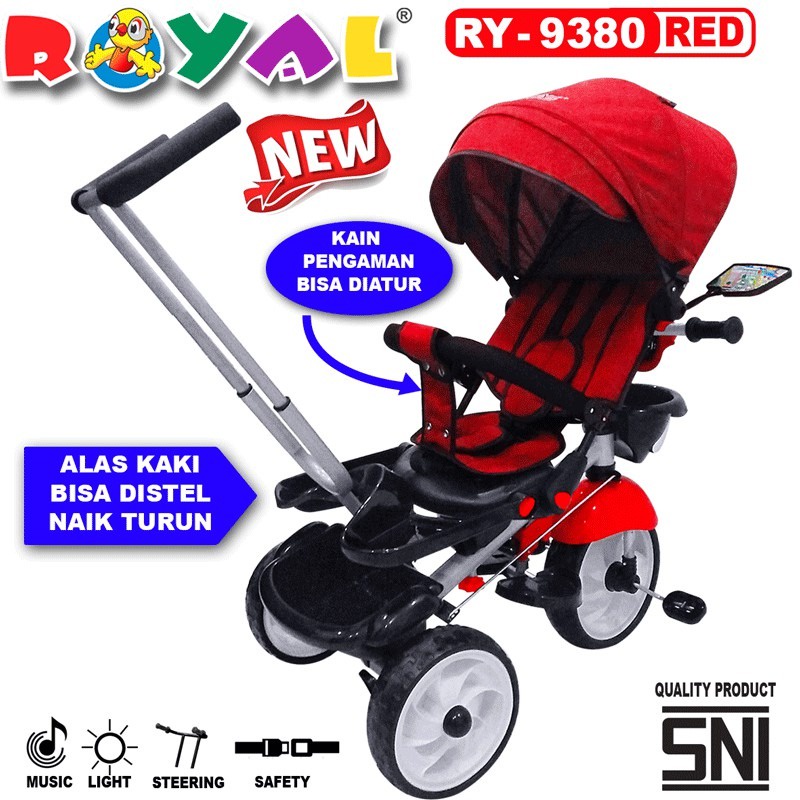 SEPEDA ANAK RODA TIGA 3 ROYAL RY 9380 TRICYCLE bayi Kursi rebah rebahan Musik lampu
