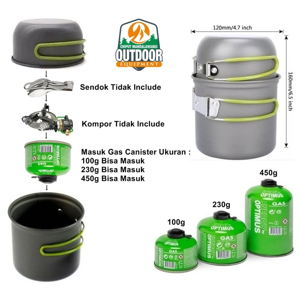 Cooking Set DS 101 Include Gas Canister 230g Ultralight Nesting Alat Masak Outdoor