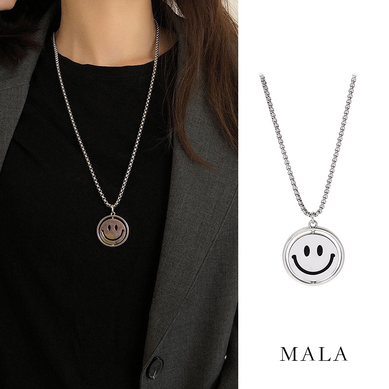 Kalung Rantai Panjang Liontin Smiley Face Gaya Korea Untuk Unisex