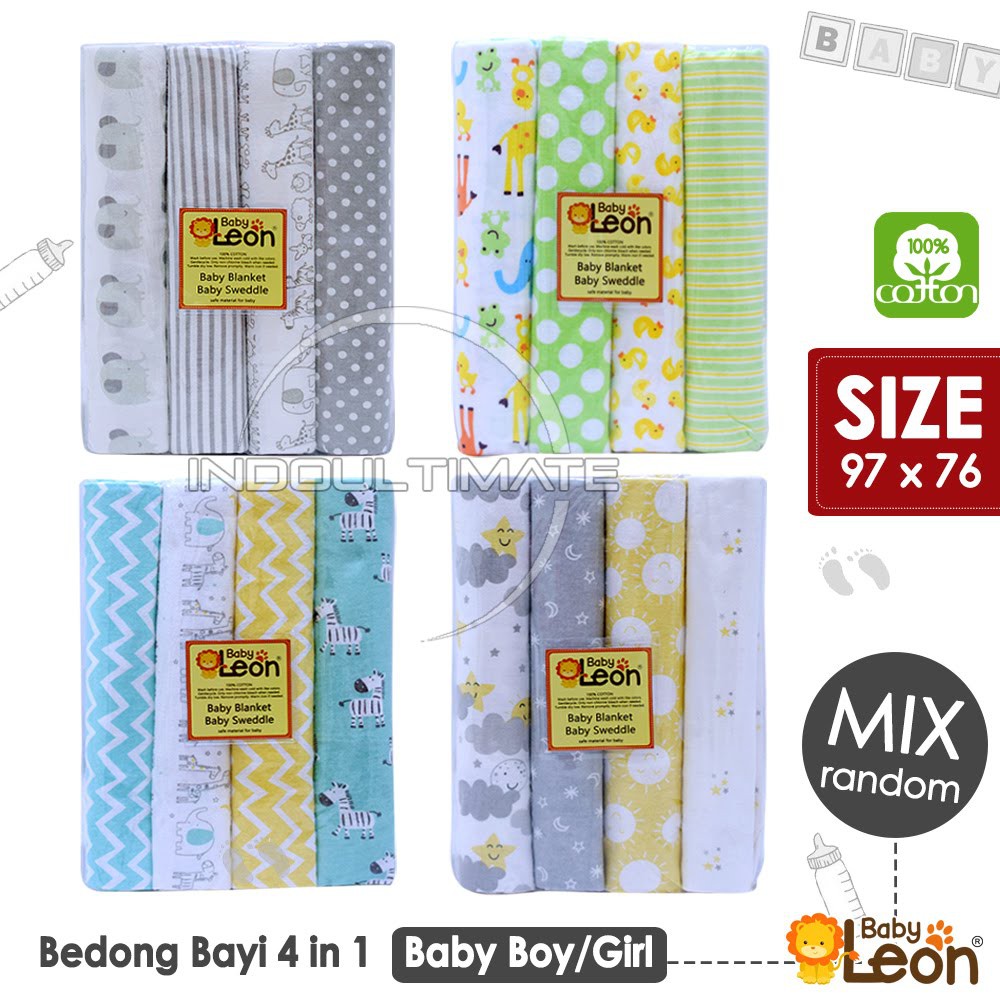 4pcs Bedong Bayi Selimut Bayi Jumbo BC-206 MOTIF WARNA RANDOM