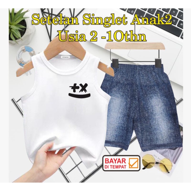 ((IB))SETELAN ANAK SINGLET SEMI JEANS/+X DIGITAL SABLON