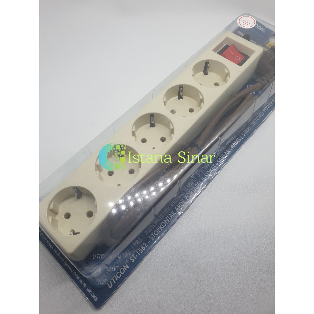 UTICON Stop Kontak 5 Lubang + Switch + Kabel 1,5M ( ST1582 )