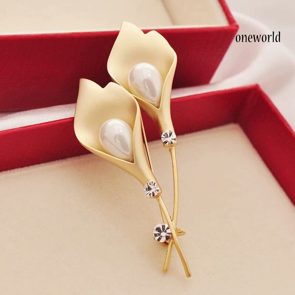 OW@ Women Fashion Tulip Shape Faux Pearl Inlaid Brooch Pin Dress Suit Collar Badge