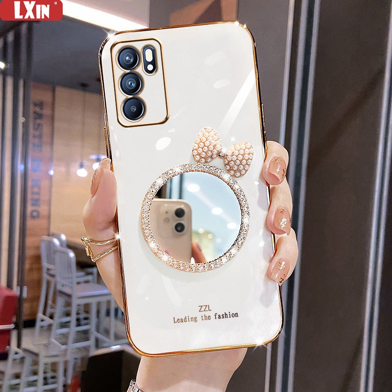 Casing Silikon OPPO A16 A57 A96 A15 A95 A54 A74 A94 A53 A3S A5S A7 A12 A52 A92 Aksen Cermin Dan Pita