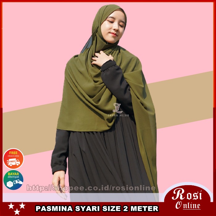 Jilbab Syari Pashmina Jumbo Wolfis Italiano 200x75 Ala Sabyan Malay Crepe Stretch Polos-1