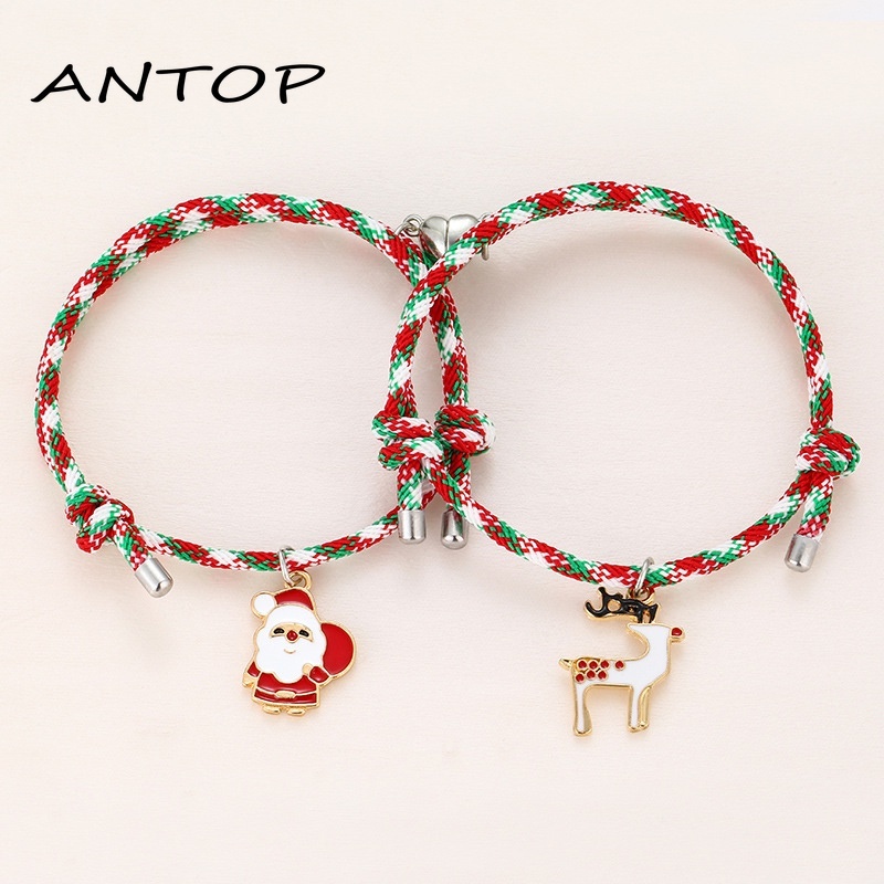 2 Pcs Beberapa Magnet Gelang Menarik Santa Claus Kreatif Adjustable Pesona Gelang Cinta Hadiah Natal ANTOP