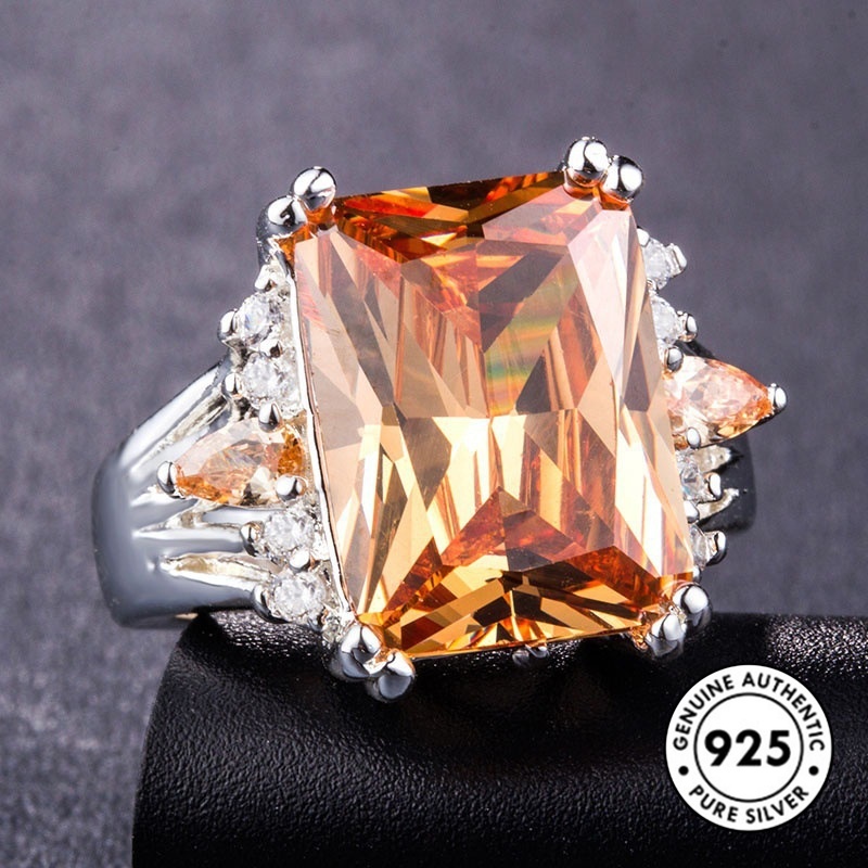 Cincin Sterling Silver 925 Dengan Permata Kotak Warna-Warni Mewah Untuk Wanita