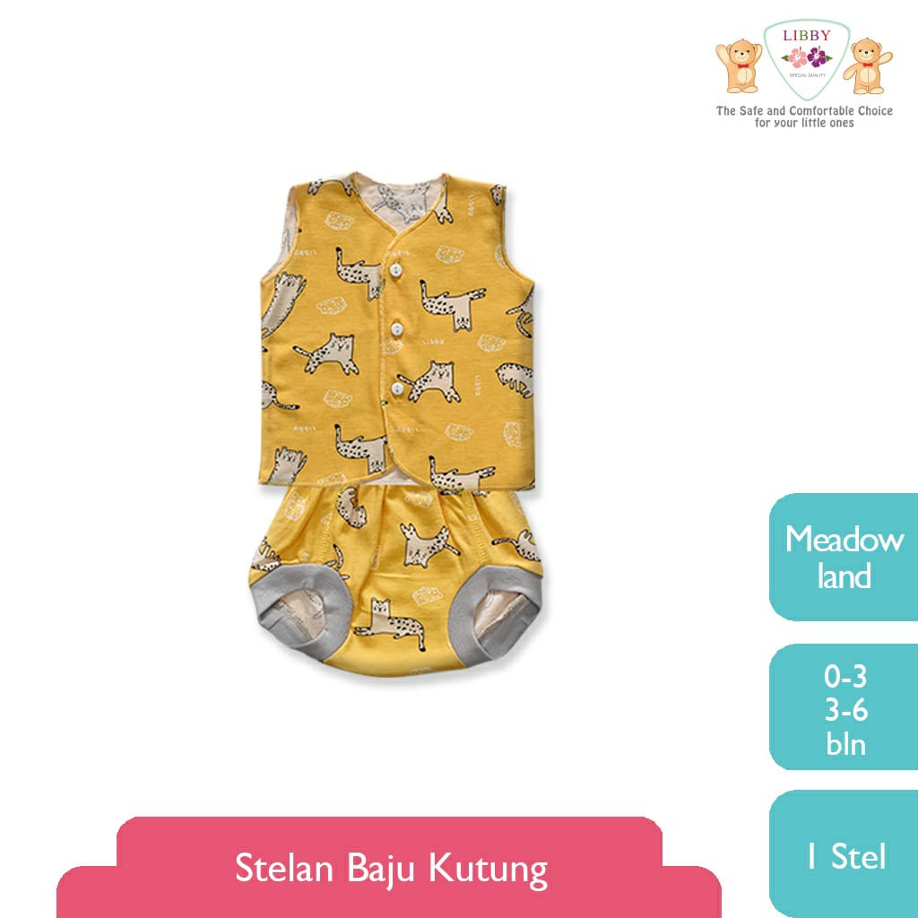 Libby Stelan Baju Kutung &amp; Celana Pop Kancing Depan Meadow Land Series (Satu Set Isi 3Pcs)