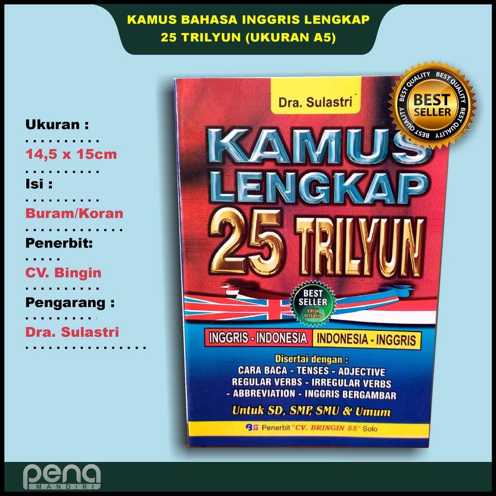 Kamus Bahasa Inggris Lengkap 25 Trilyun Inggris-Indonesia Indonesia-Inggris (Ukuran A5)