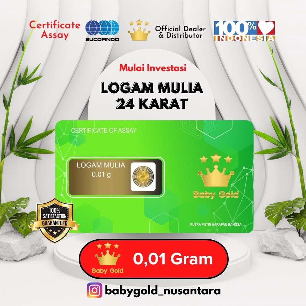 LOGAM MULIA Emas mini batangan 0.001 gram 24 karat minigram gold asli 0.002 gram 0.005 gram 0.01  Distributor Bandung-BG Hijau >50pcs++