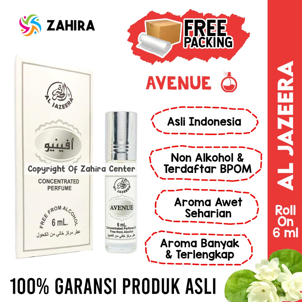 Parfum Non Alkohol Al Jazeera Avenue Terdaftar BPOM 6ml Roll on Minyak Wangi Unisex Untuk Sholat