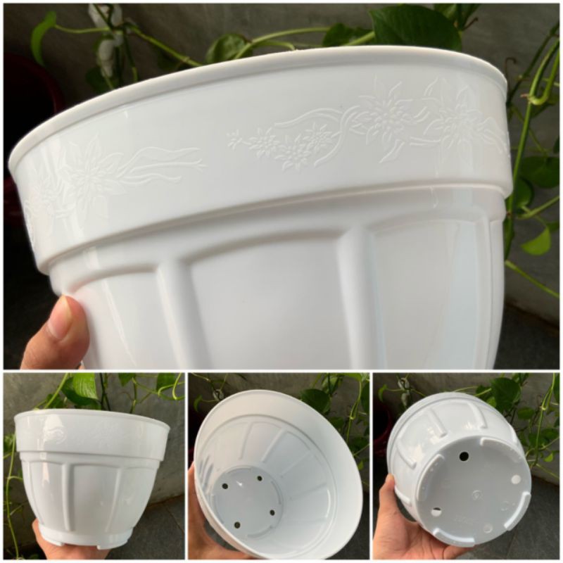 pot bunga tanaman oke putih 25cm - 888