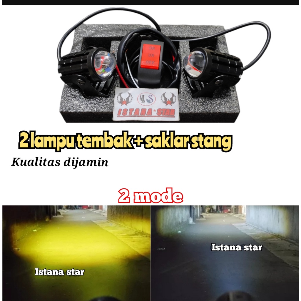 Grade A Dijamin TERANG 2 pcs Lampu tembak Laser LED D2 mini 2 warna High low putih kuning pluss saklar stang