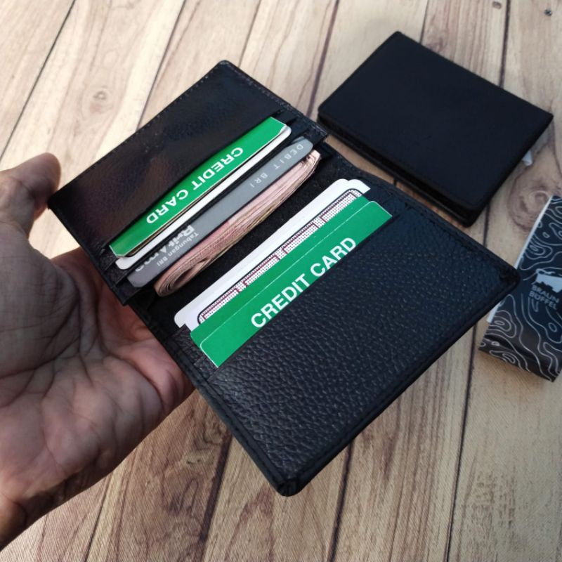 Dompet Kartu Atm Kredit Card Kulit Sapi Asli 100% Simple ukuran Mini/Kecil