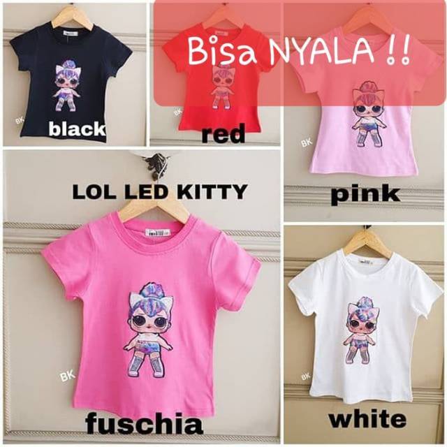 81141-44 KAOS LAMPU LOL LED KITTY / KAOS LED ANAK MOTIF LOL IMPORT KOREA MURAH