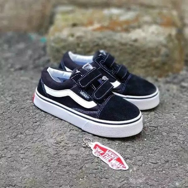 Promo Sepatu Sneakers Sekolah Perekat Anak Laki Laki Perempuan Vans Old Skool Classic Umur 2 3 4 5 6 Tahun