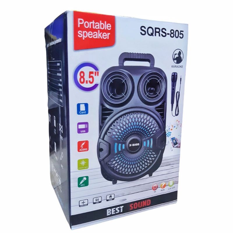 COD Speaker Bleutooth Karoke SQRS -805 X-BASS Plus 2 Mic + Remot Protable