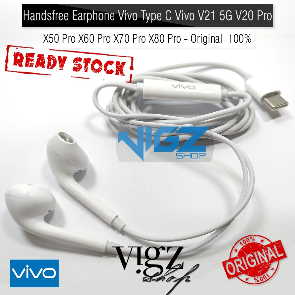 Handsfree Earphone Vivo Type C Vivo V21 5G V23 5G V23e V25 V25e V25 Pro Y100 5G V27e V27 V27 Pro V29 V29e V30 V30 Pro T1 Pro V20 Pro X50 Pro X60 Pro X70 Pro X80 Pro X90 X90 Pro Original 100%
